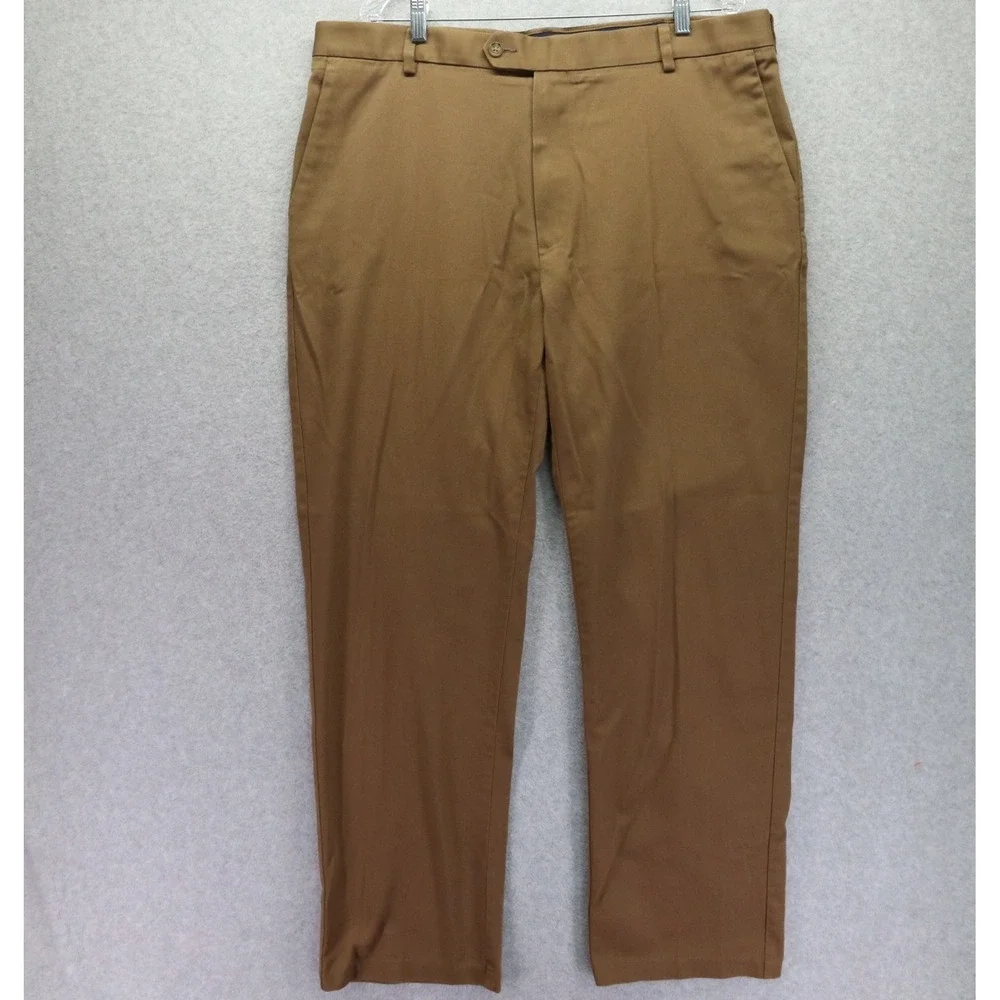 Roundtree & Yorke Pants Mens 40x34 TravelSmart Core Comfort Waistband Flex Khaki
